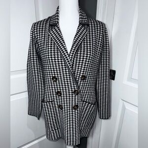 Marled Houndstooth Coatigan Jacket Soft Double Breasted Knit Size S